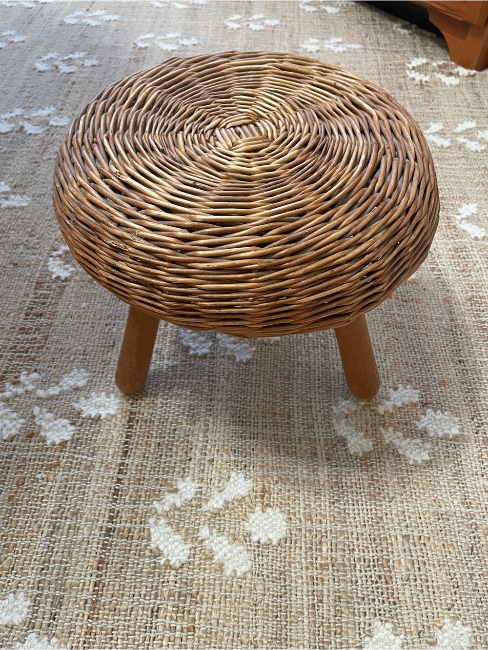 vintage Tony Paul style Brown wicker Tripod stool